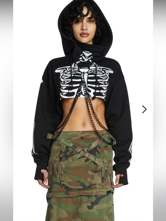 Dolls Kill Tops - Black Cropped Skeleton Hoodie